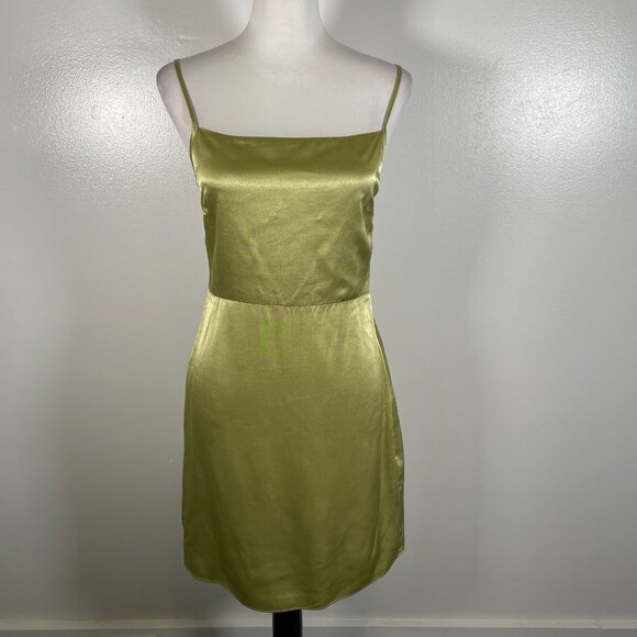 Samsoe Samsoe Slip Dress Womens S Lime Green Satin Smocked Back Adjustable Strap - Picture 2 of 16